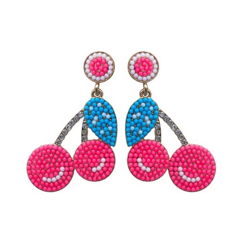 occidental style sweet small fresh fruits cherry diamond beads Alloy style earrings fashion brief samll Earring