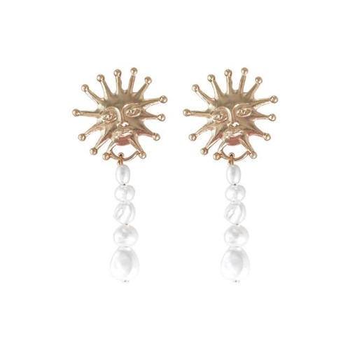 occidental style fashion geometry retro Metal sun flower Irregular long style Pearl earring woman fashion perso