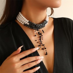 beads tassel multilayer imitate Pearl necklace woman occidental style persona..