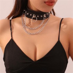 occidental style punk black leather Collar personality Irregular Rivet chainPU..