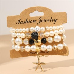 Bohemia bracelet Pearl elasticity Metal starfish tree Pearl pendant bracelet