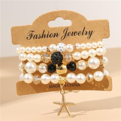 Bohemia bracelet Pearl elasticity Metal starfish tree Pearl pendant bracelet