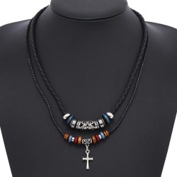 occidental style Clothing creative beads multilayer Alloy cross leather neckla..