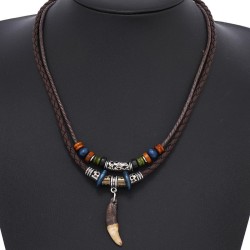 retro ethnic style Clothing personality dog pendant man leather necklace multi..