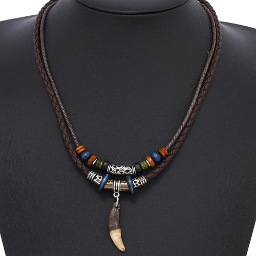 retro ethnic style Clothing personality dog pendant man leather necklace multilayer long style