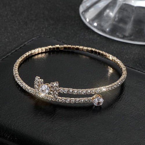 fully-jewelled bride bangle  row opening bow Rhinestone bracelet crystal bracelet woman