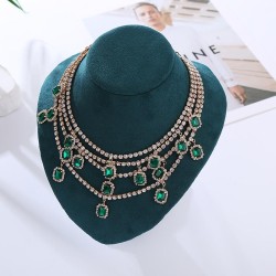 occidental style temperament square gem pendant necklace multilayer fully-jewe..