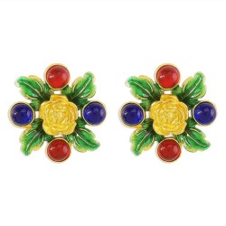 E retro painting wind resin color earrings  personality leaf flowers enamel te..