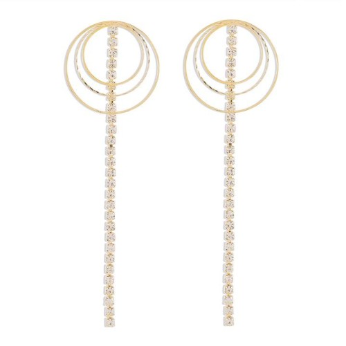 E retro brief diamond tassel earrings  elegant claw chain multilayer circle ear stud