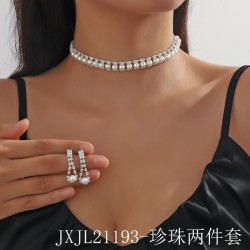 occidental style Pearl Rhinestone necklace chain earrings two set fashion brie..