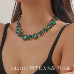  white Round square geometry glass Rhinestone clavicle chain exagge