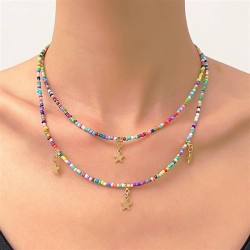 Bohemia color beads necklace woman  occidental styleins wind multilayer beads ..