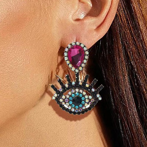 fashion retro concise eyes flash diamond temperament woman ear stud earring