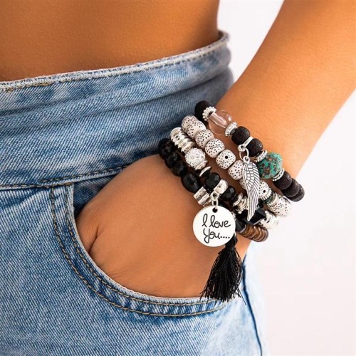 fashion concise wings tassel English multilayer temperament woman bracelet