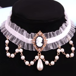 occidental style fashion lace Pearl flowers gem accessories temperament neckla..