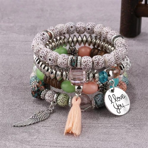 fashion concise wings tassel English multilayer temperament woman bracelet