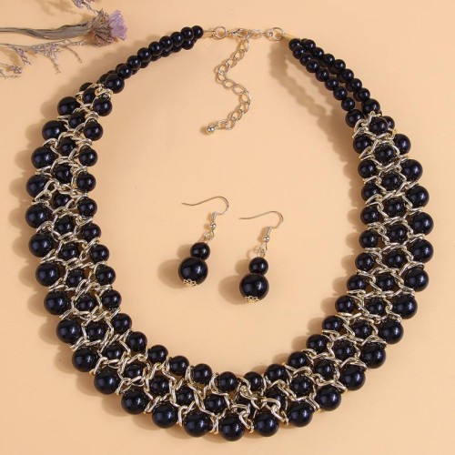 occidental style fashion concise establishment black temperament short style necklace earrings set