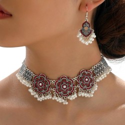 occidental style fashion concise retro Metal rose diamond two necklace earring..