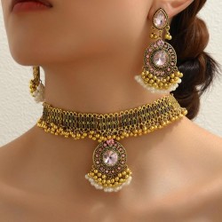occidental style fashion retro gem concise Pearl exaggerating necklace earring..