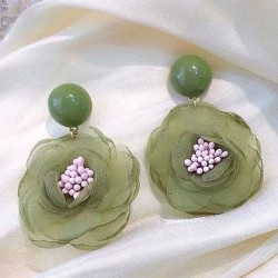fashion concise wind Chiffon flowers sweet personality ear stud