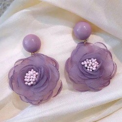 fashion concise wind Chiffon flowers sweet personality ear stud