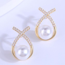 fashion concise embed Pearl temperament personality woman ear stud