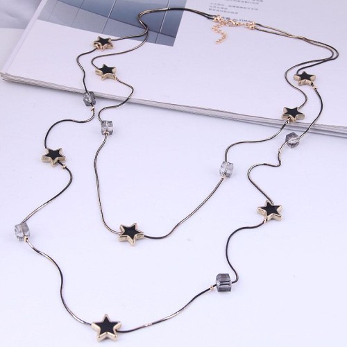 fashion concise personality all-Purpose Five-pointed star long style Double layer lady necklace