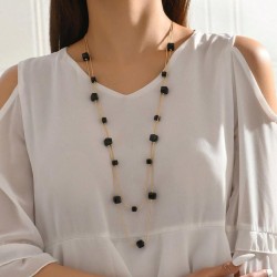  fashion concise square crystal temperament Double layer lady long necklace