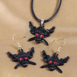 fashion concise black skull temperament necklace earrings set