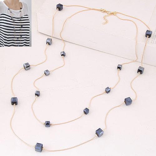 fashion concise square crystal temperament Double layer lady long necklace