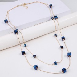  fashion concise square crystal temperament Double layer lady long necklace