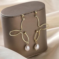 silver brief tassel drop Pearl earring occidental style geometry ear stud  hig..