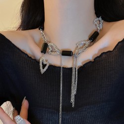 black series samll clavicle chain high black zircon chain personality necklace