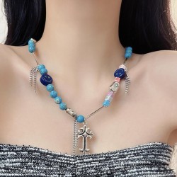  color candy beads necklace woman summerins samll high clavicle chain chain