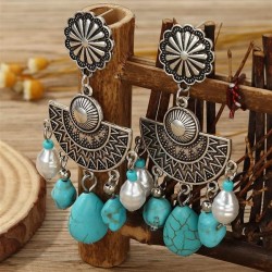 E occidental style turquoise Metal Earring woman fashion personality brief blu..
