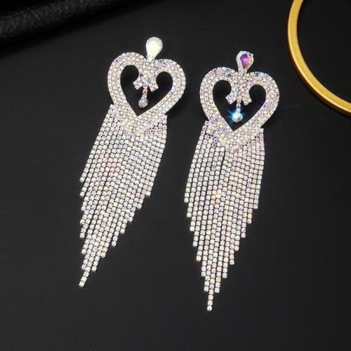 occidental style tassel earrings diamond color long style heart-shaped earring fashion brilliant fully-jewelle
