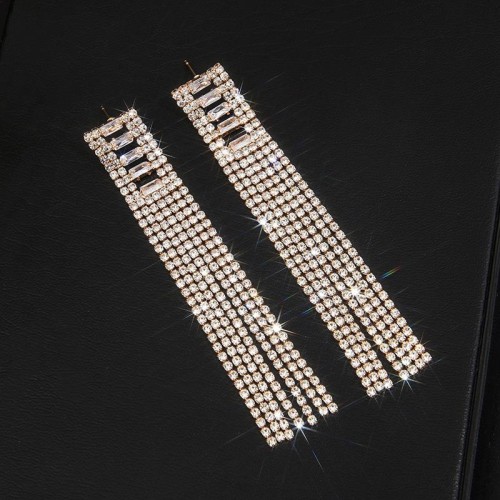  claw chain zircon Rhinestone long style tassel earrings female brilliant exaggerating temperament EarringE
