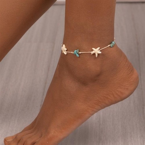 F occidental style woman summer Anklet starfish turquoise creative handmade Bohemia foot