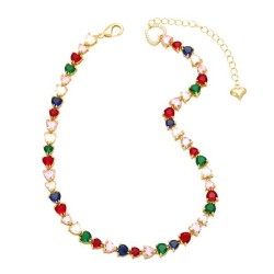  high retro color heart-shaped zircon clavicle chain woman  occidental style f..