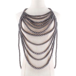 occidental style retro multilayer hollow Pearl chain  exaggerating Irregular w..
