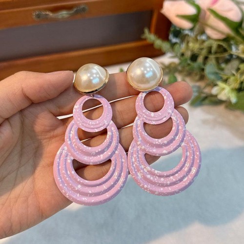 occidental style fashion geometry Pearl earrings woman  creative long style brief pure color exaggerating