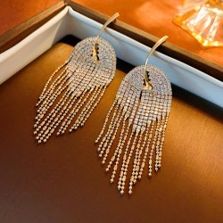 fashion wind diamond tassel silver earrings occidental style personality exa