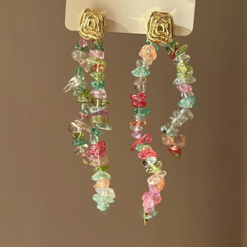 silver Irregular square tassel earrings fashion Country style ear stud person