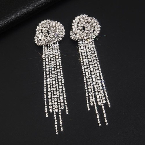  exaggerating diamond earrings Round fully-jewelled claw chain tassel big earringsE