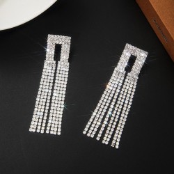   fashion square tassel Rhinestone Earring  claw chain diamond earringE