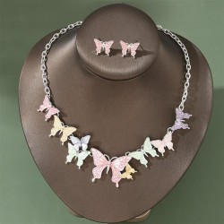 occidental style color daisy butterfly pendant Alloy necklace earrings set wom..