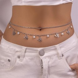 D occidental style butterfly Pearl diamond tassel Metal chain chain woman fash..