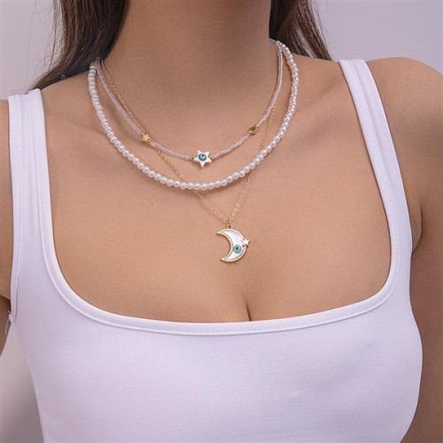 occidental style star Moon beads necklace woman fashion personality multilayer chain clavicle chain summer