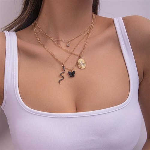 occidental style long snake butterfly Metal pendant necklace woman multilayer fashion brief personality cl