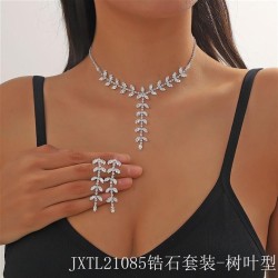 occidental style zircon Rhinestone clavicle chain necklace  leaves flowers nec..